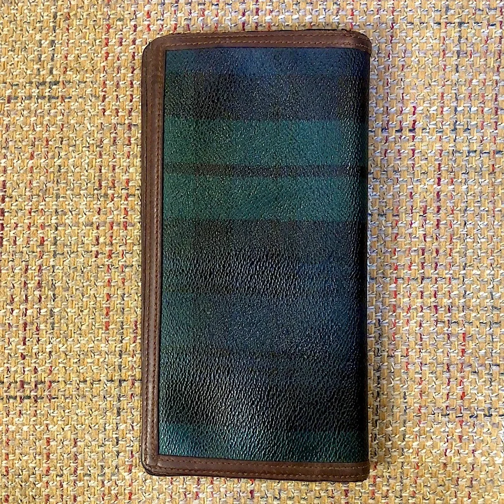 RALPH LAUREN Blue Green Black Watch Plaid Long Bifold Wallet with Coin Section